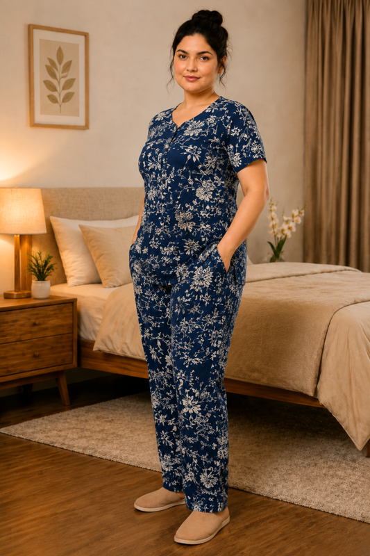 Midnight Navy Printed Night Suit