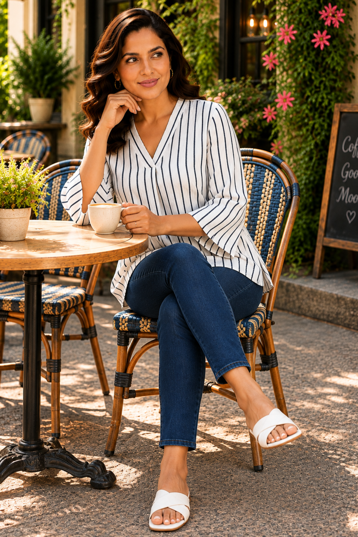 Midnight Stripe Pleated Mandarin Top