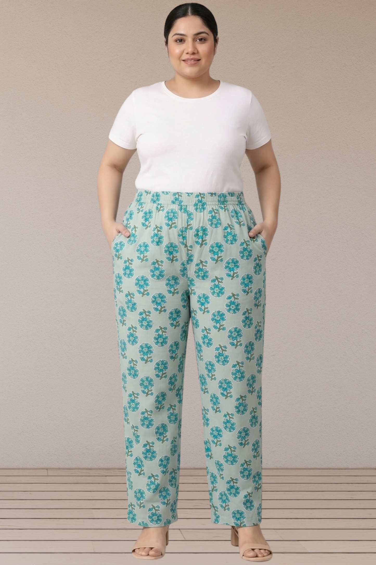 Mint Floral Cotton Pant