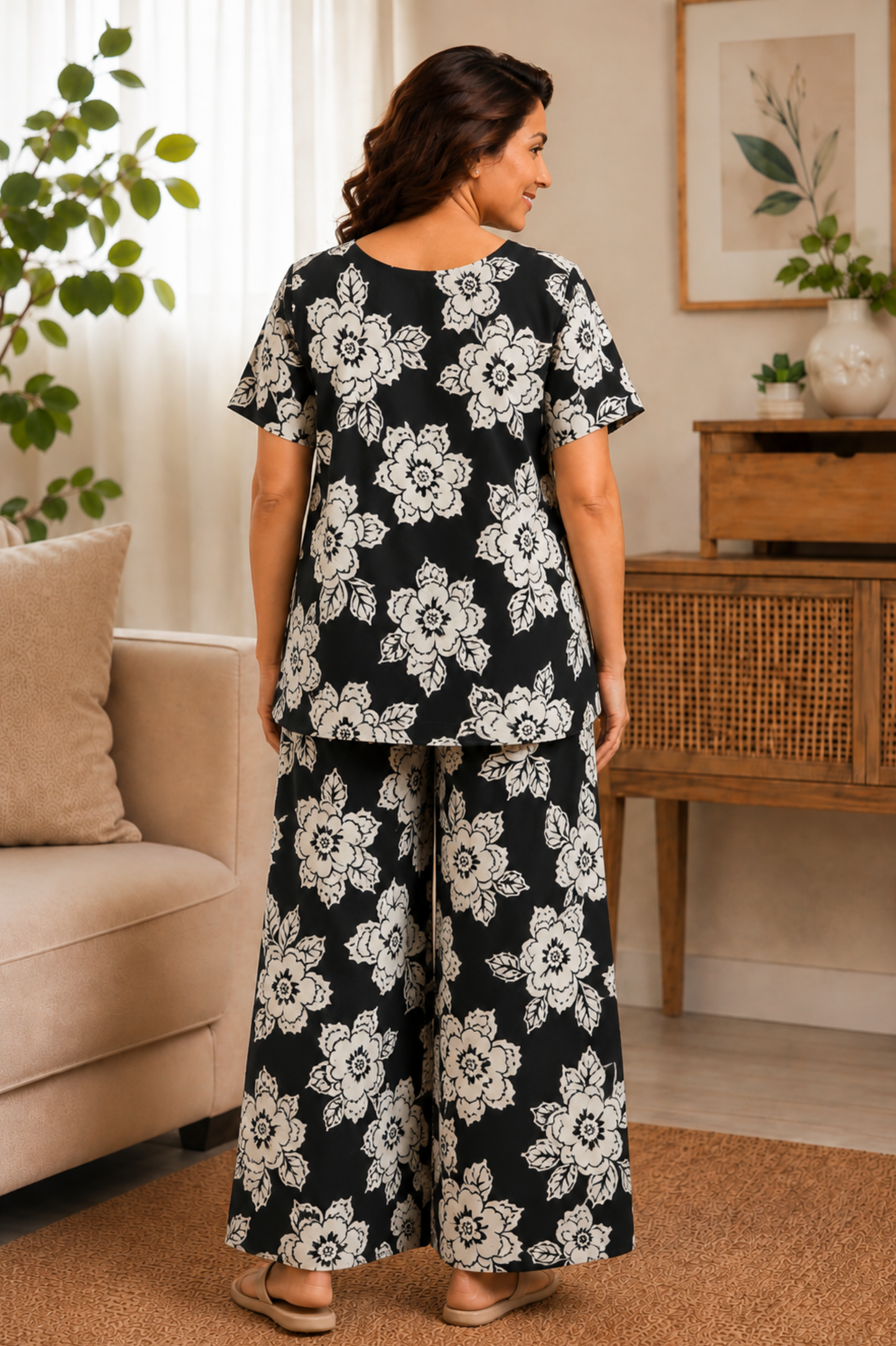 Moonlit Floral Rayon Night Suit