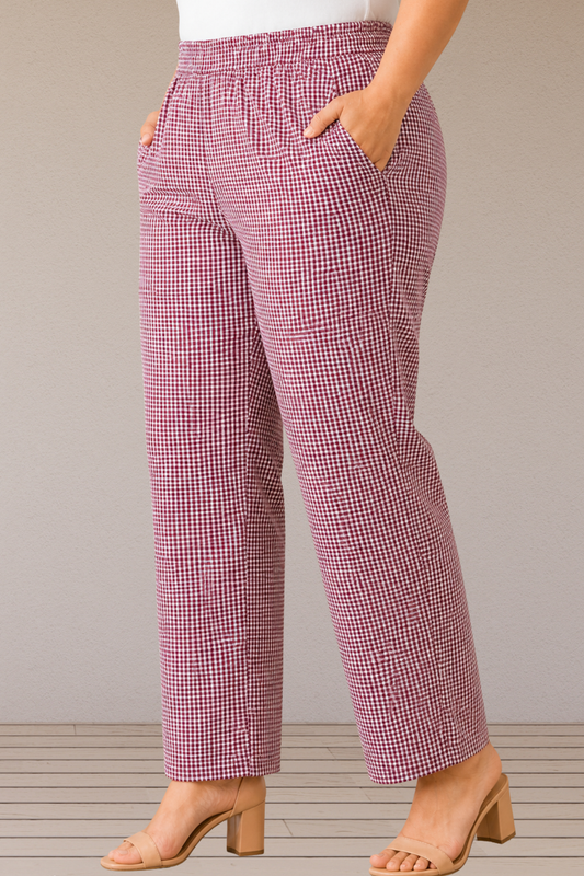 Mulberry Check Cotton Pant Palazzo