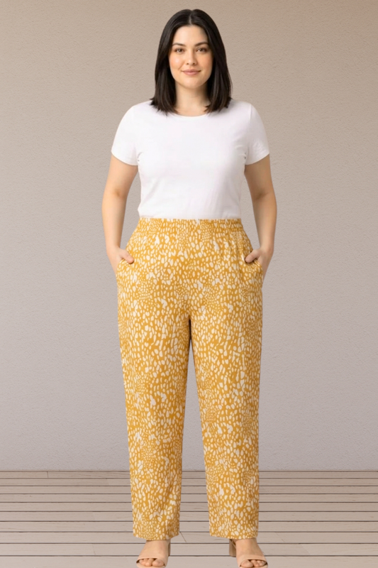 Mustard Abstract Printed Cotton Pants