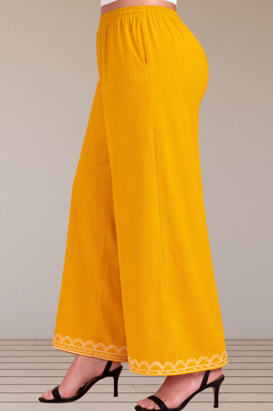 Mustard Detailed Rayon Palazzo