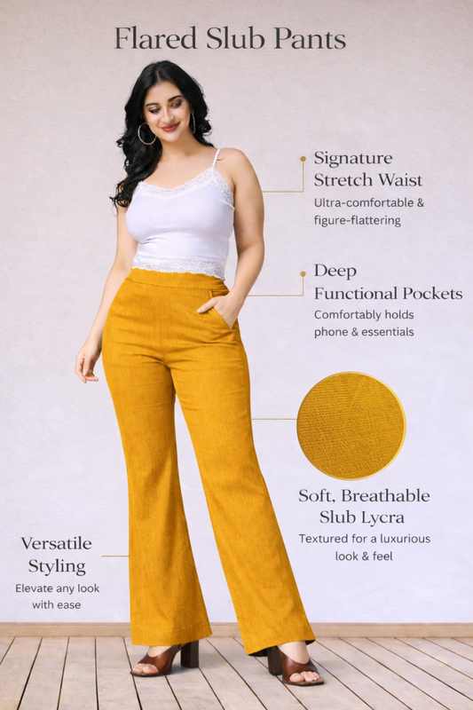 Mustard Flared Slub Pants