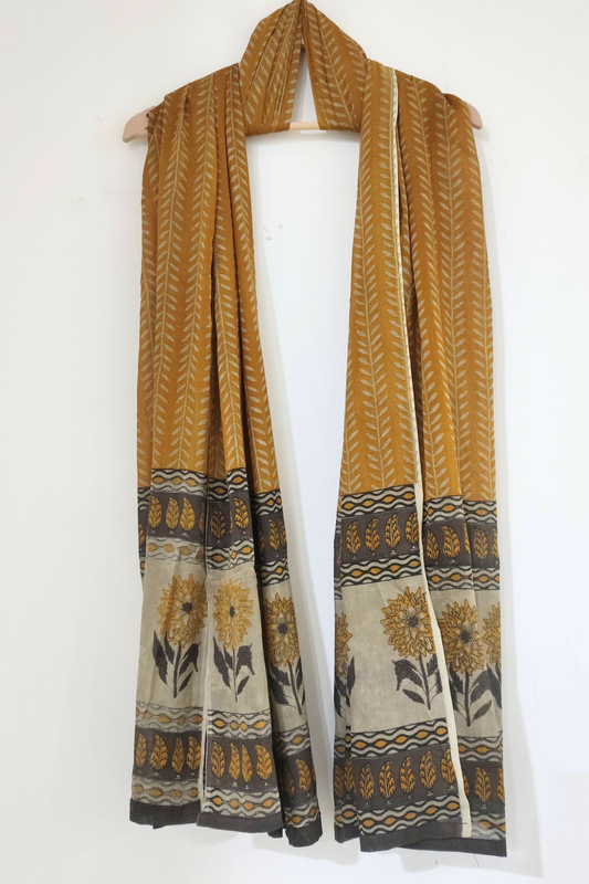 Mustard Floral Cotton Dupatta