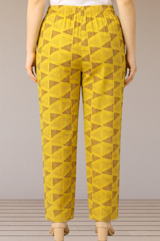 Mustard Geometric Printed Cotton Pant