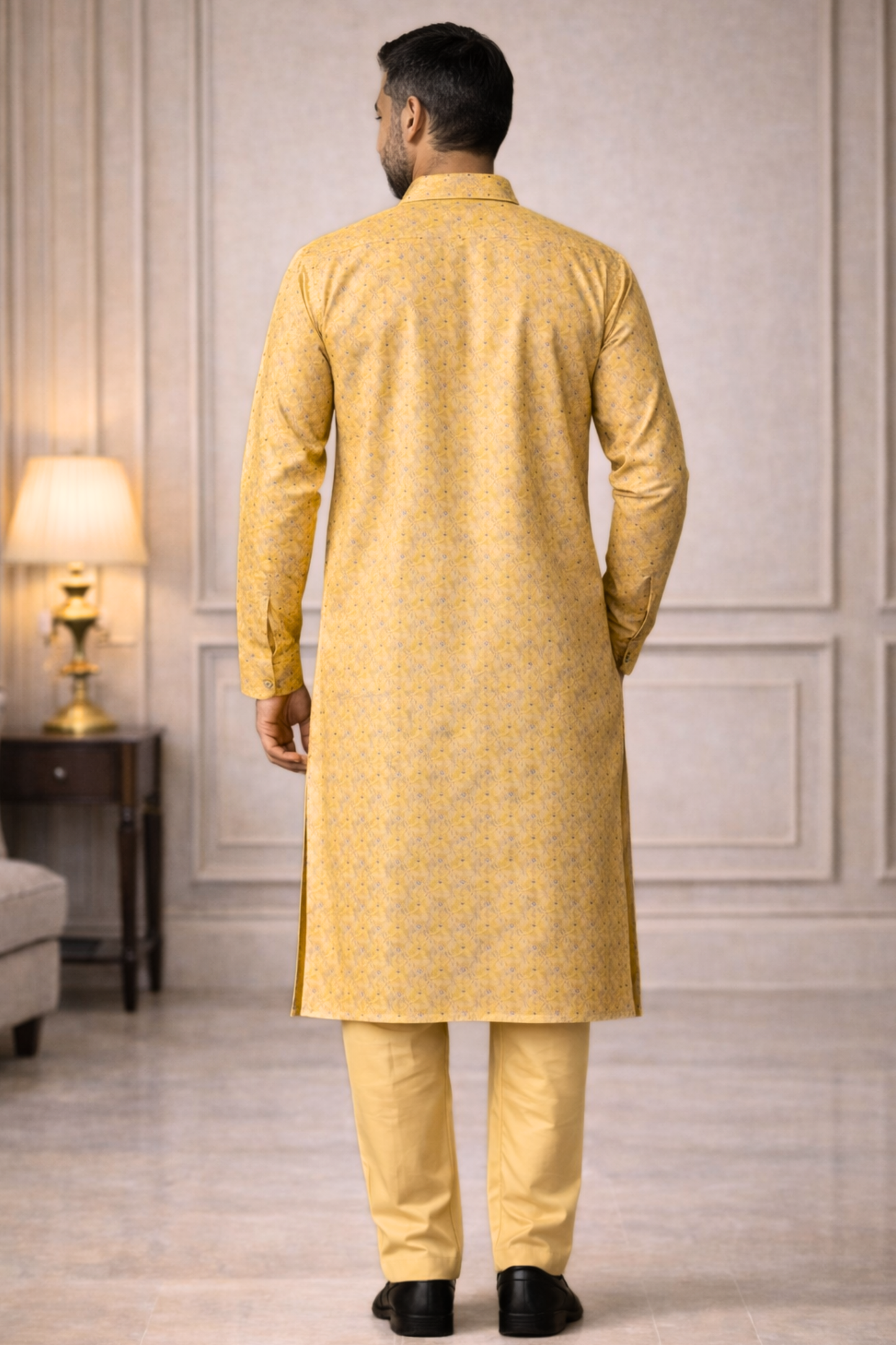 Mustard Gold Printed Kurta Pajama