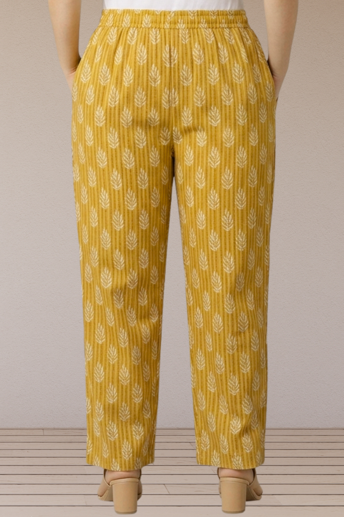 Mustard Leaf Printed Cotton Pants