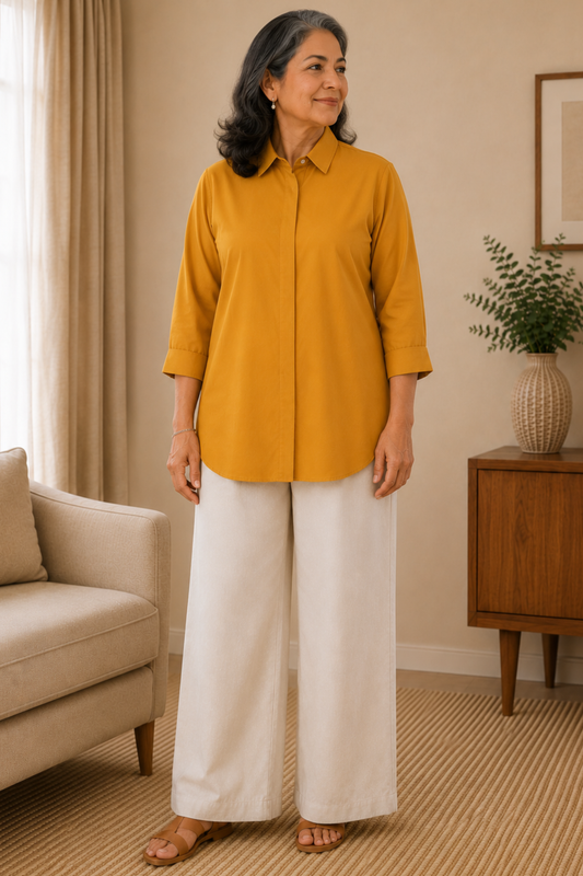 Mustard Muse Solid Rayon Shirt