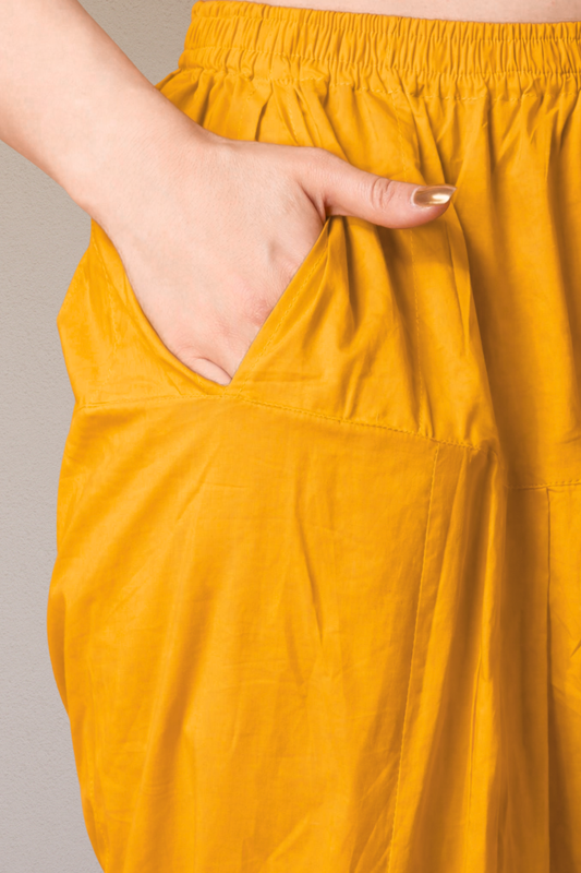 Mustard Pleated Cotton Salwar