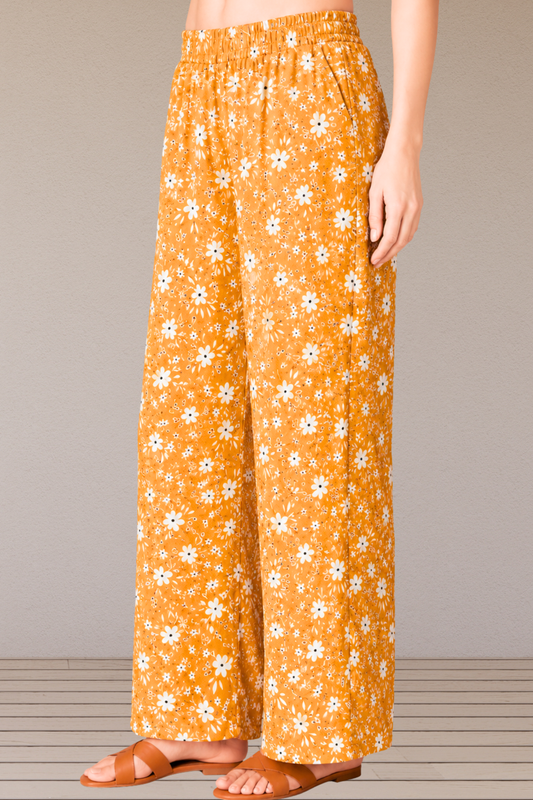 Mustard Printed Cotton Palazzo