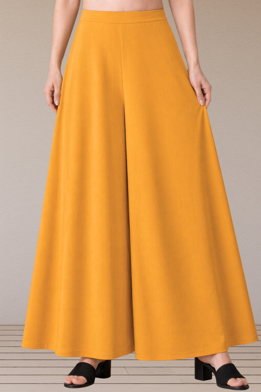 Mustard Rayon Belted Skirt Palazzo