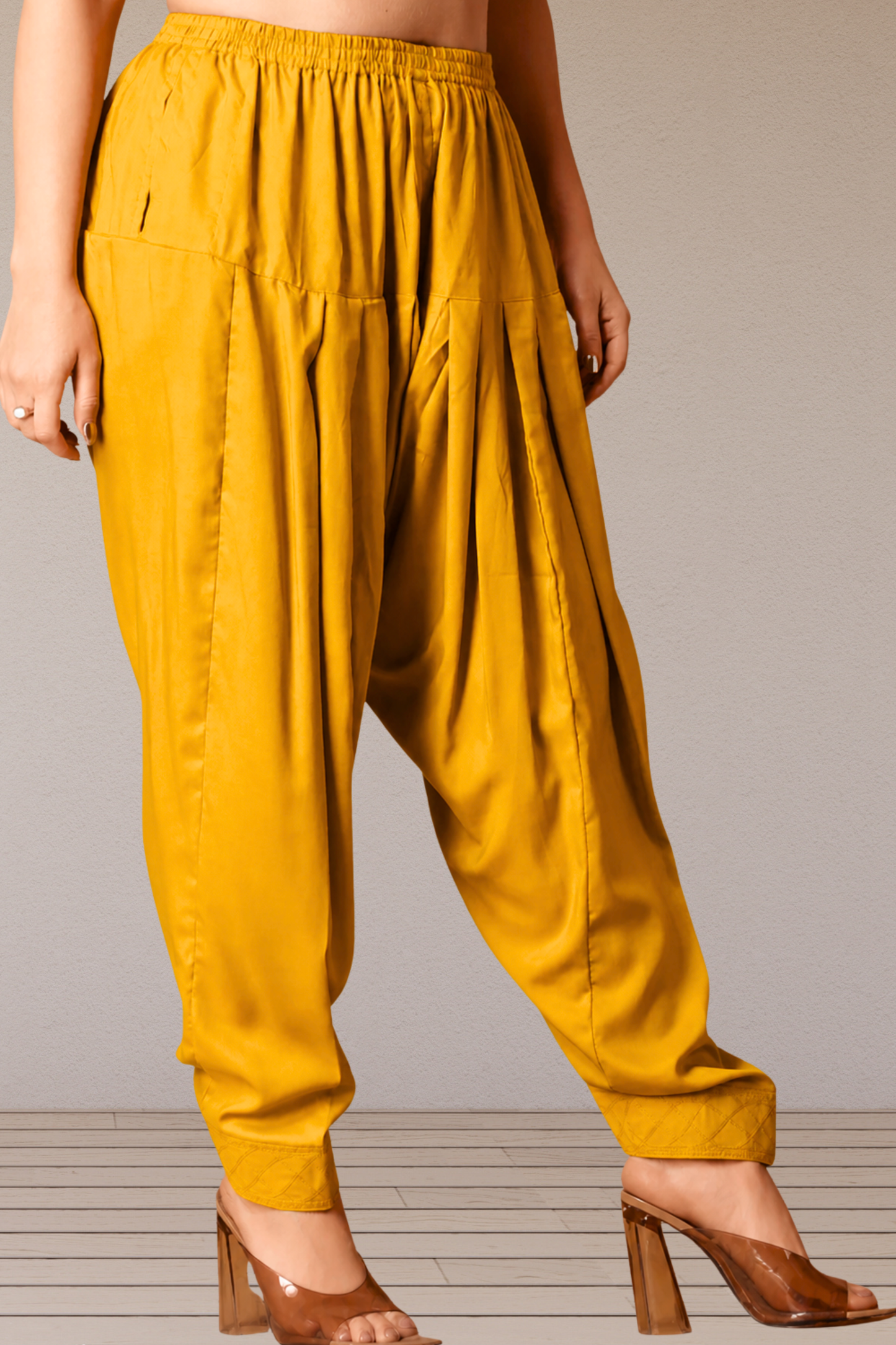 Mustard Rayon Pleated Salwar