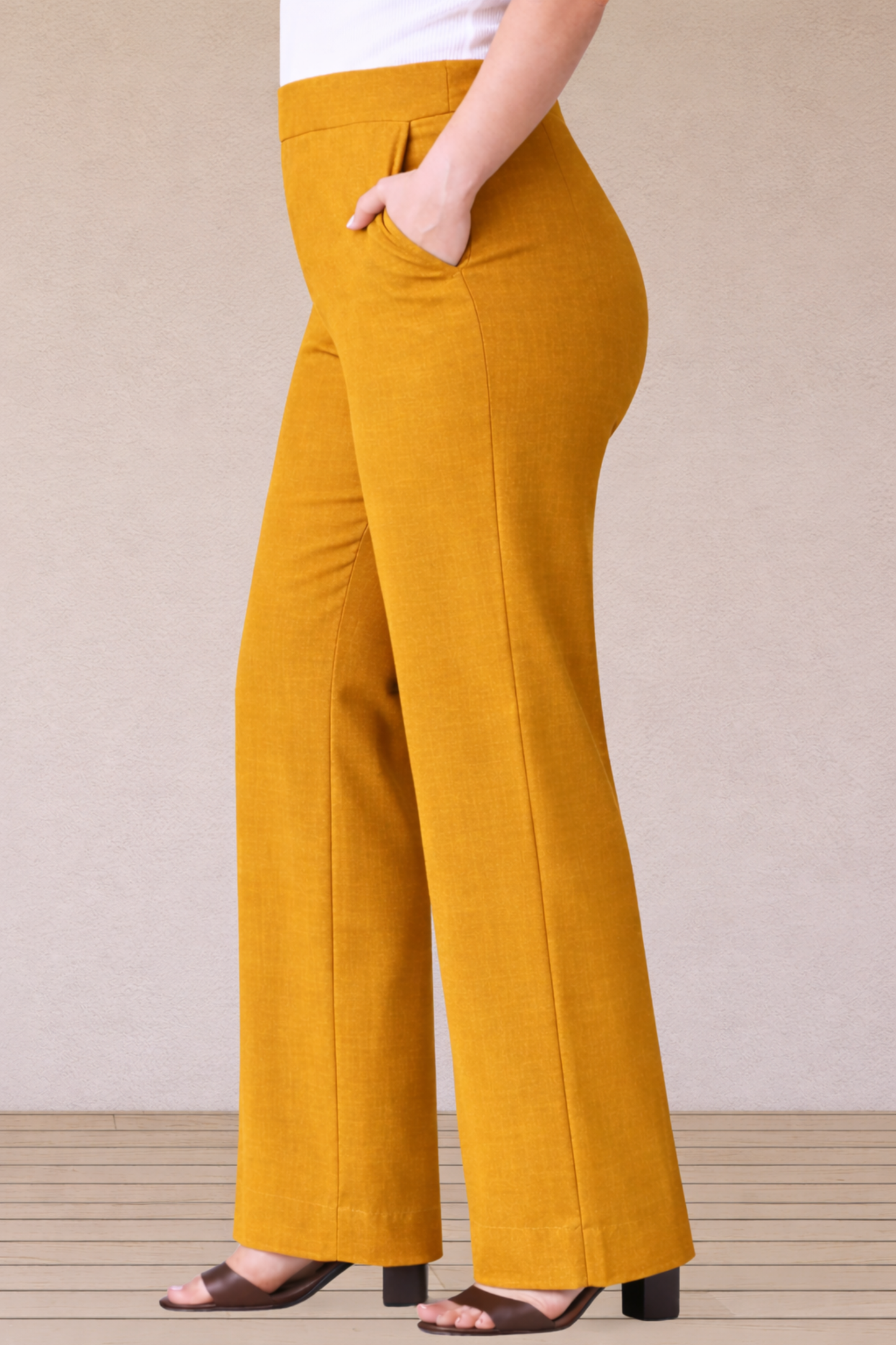 Mustard Wide Leg Slub Pants