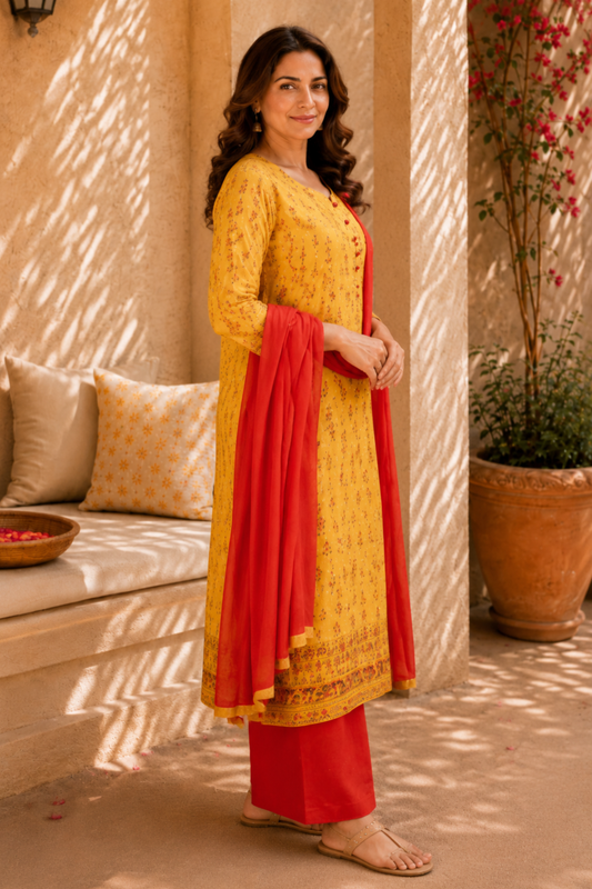 Mustard Muse Rayon Suit Set