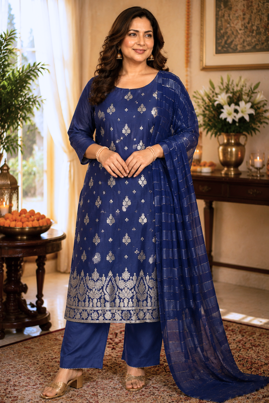 Mystic Blue Jacquard Linen Suit