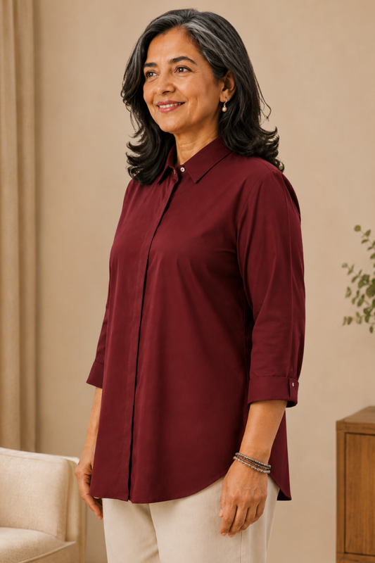 Mystic Maroon Solid Rayon Shirt