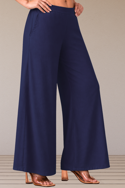 Navy Blue Belted Loose Palazzo