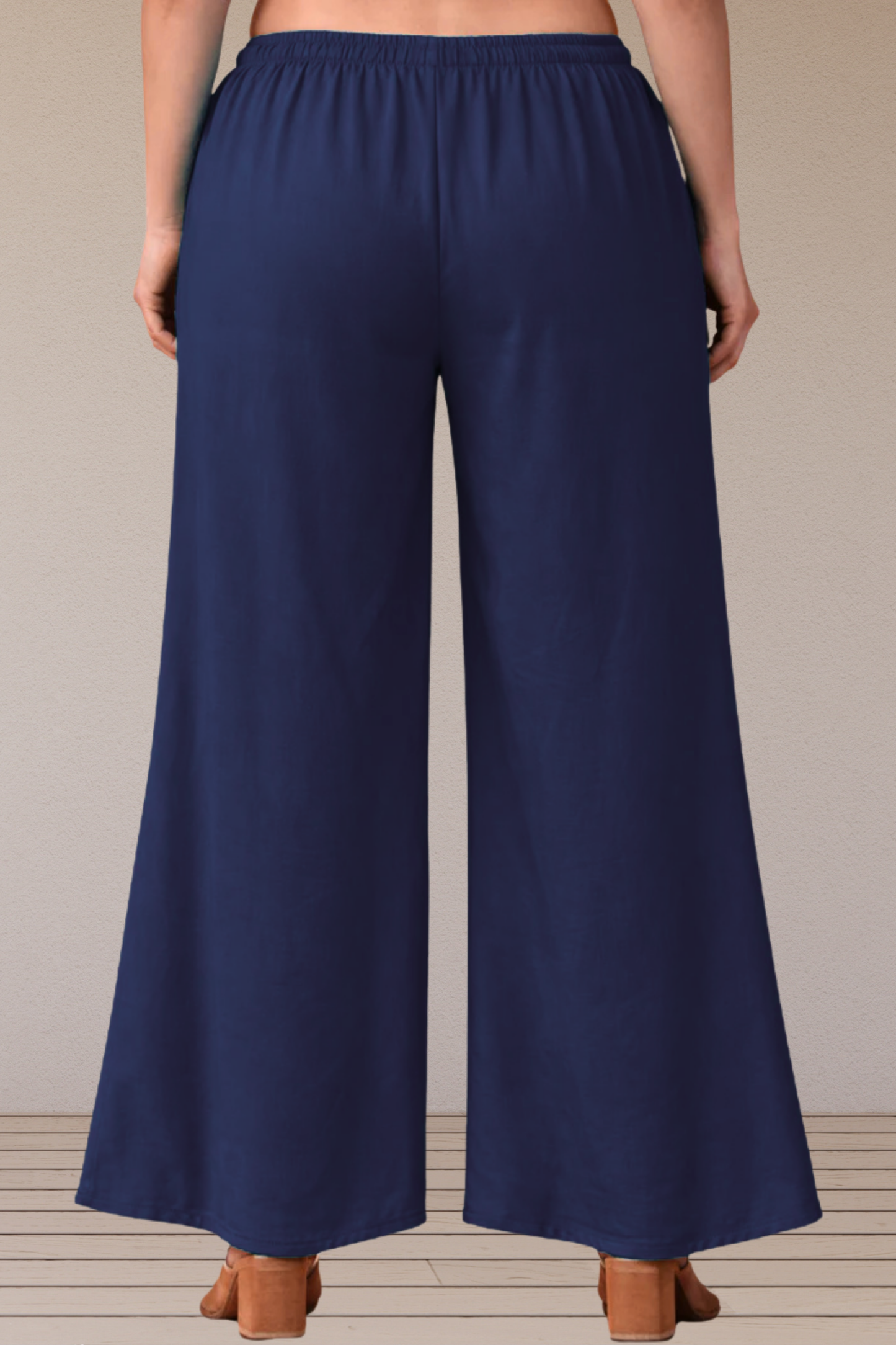 Navy Blue Belted Rayon Loose Palazzo