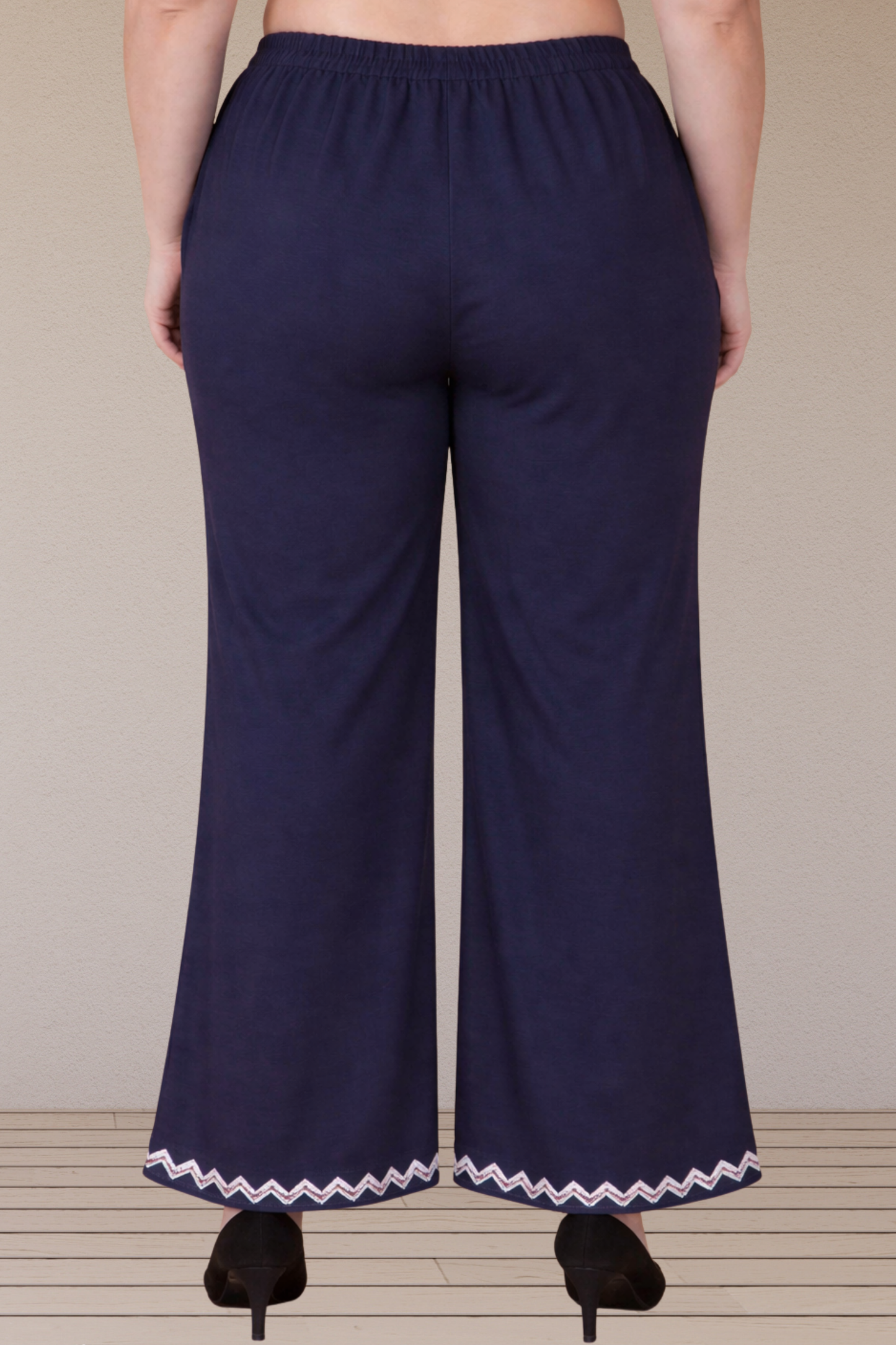 Navy Blue Embellished Cotton Palazzo