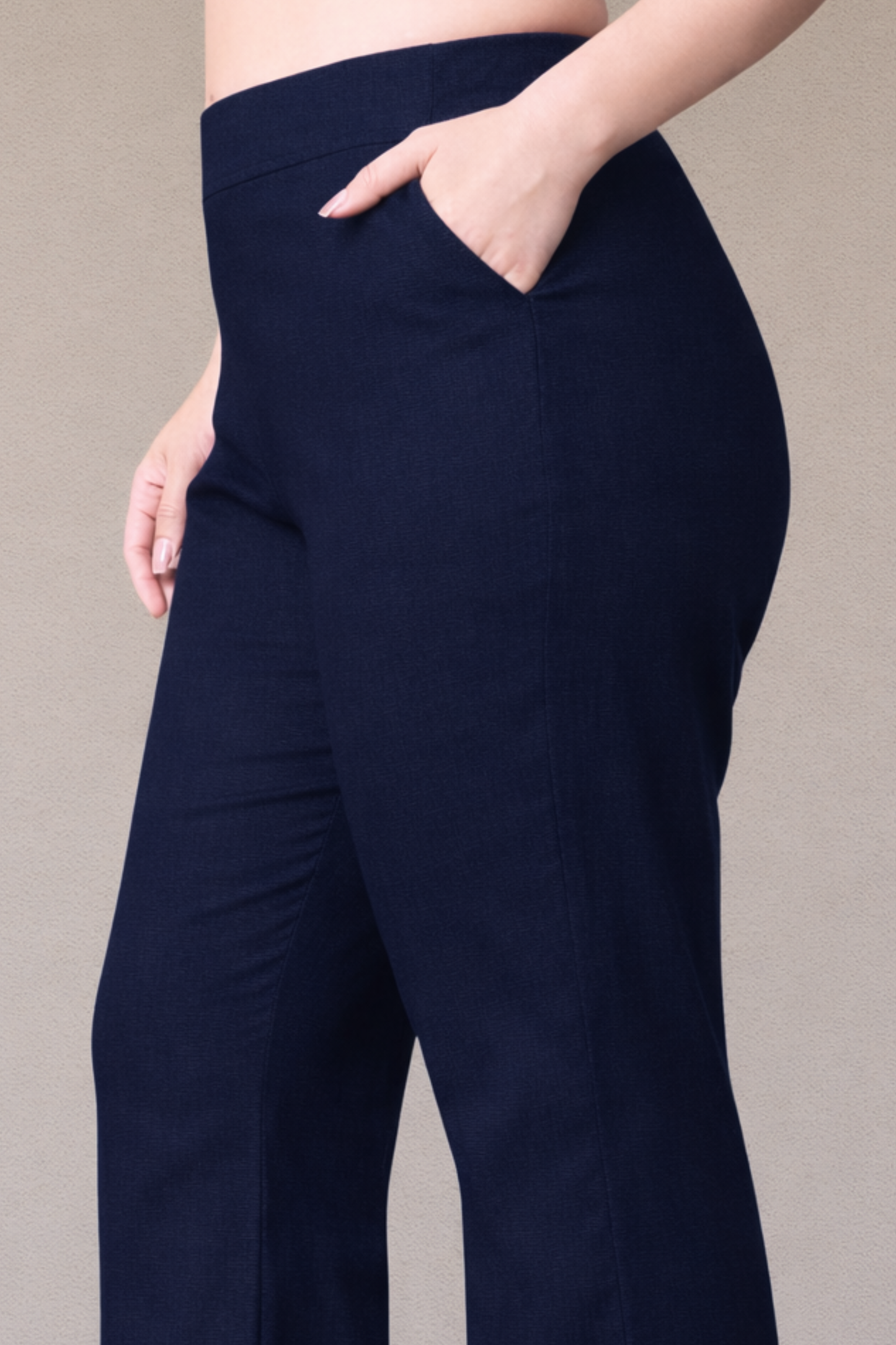 Navy Blue Flared Slub Pants