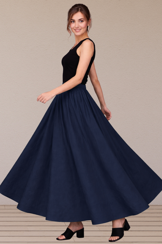 Navy Blue Rayon Long Skirt