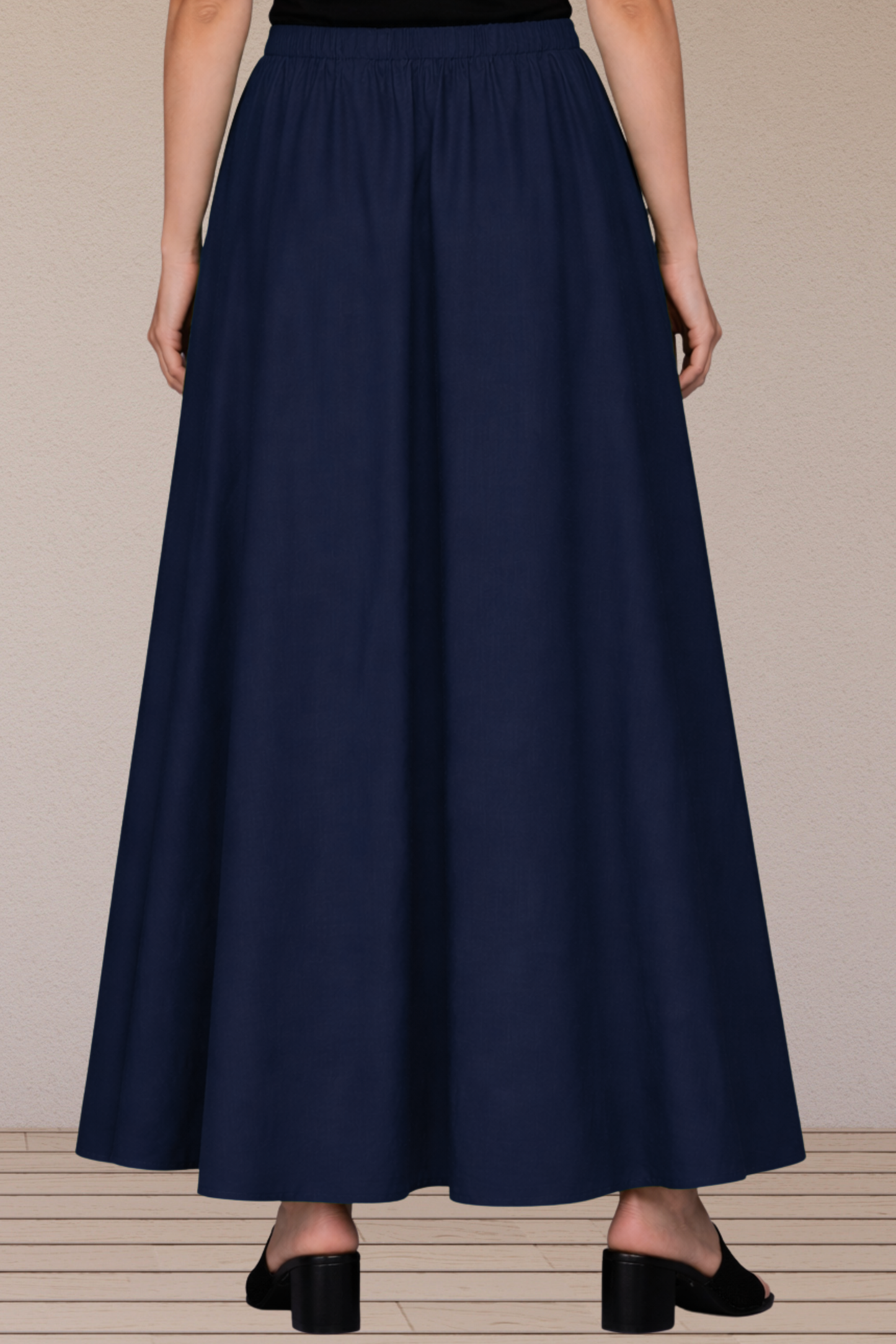 Navy Blue Rayon Long Skirt