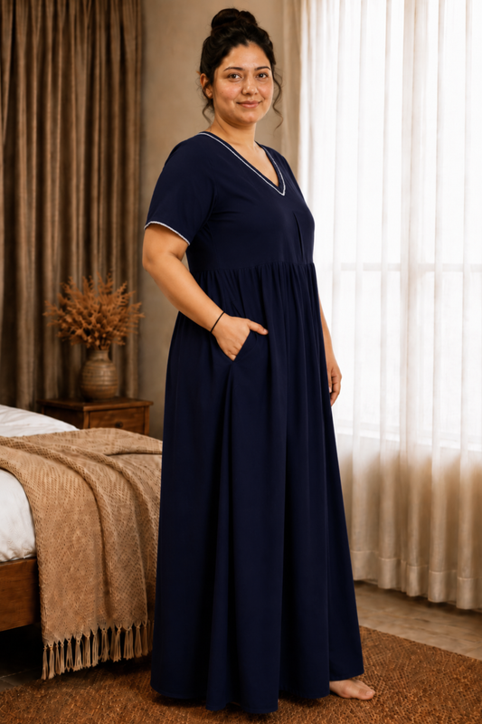 Navy Blue Rayon Night Gown