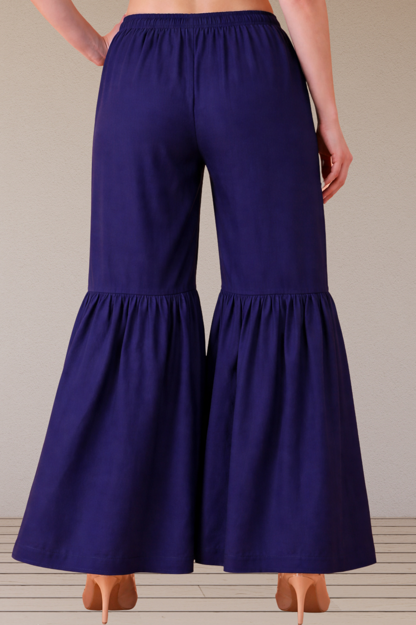 Navy Blue Rayon Frilled Sharara