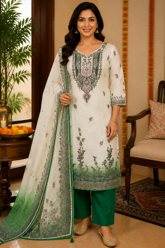 Neelam Ombré Muslin Dress Material with Aari Work