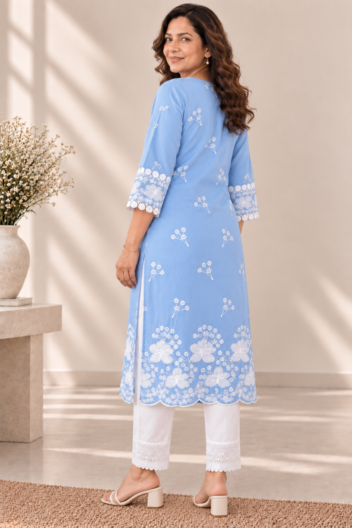 Neelima Blue Cotton Chikankari Kurta