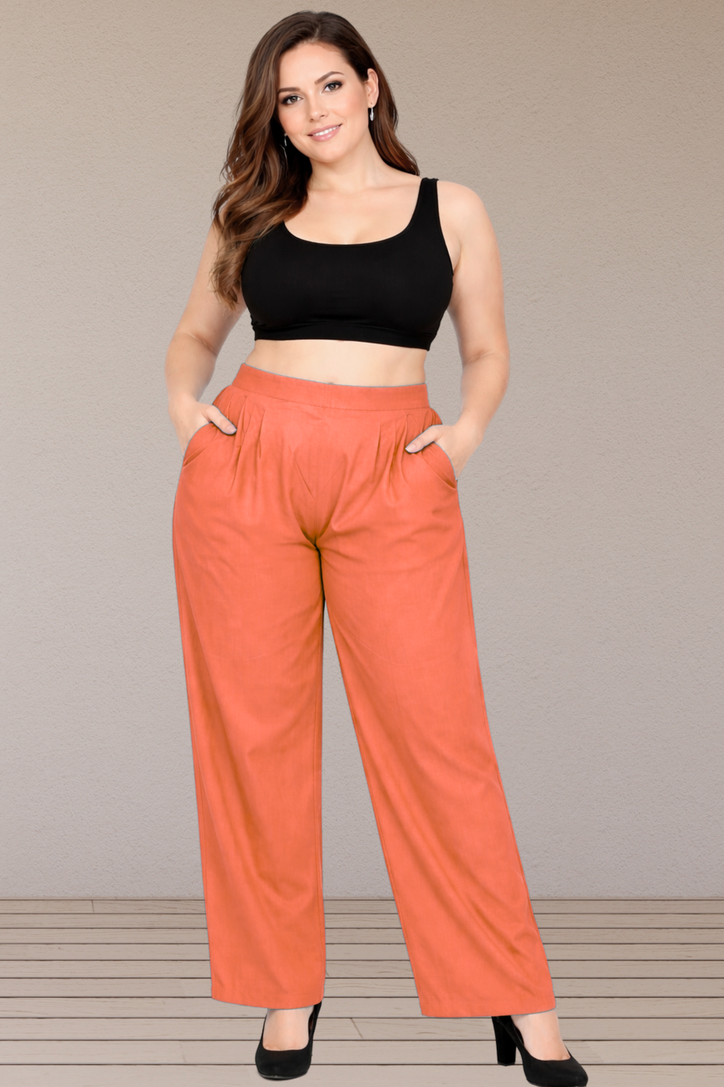 Neon Orange Belted Cotton Palazzo