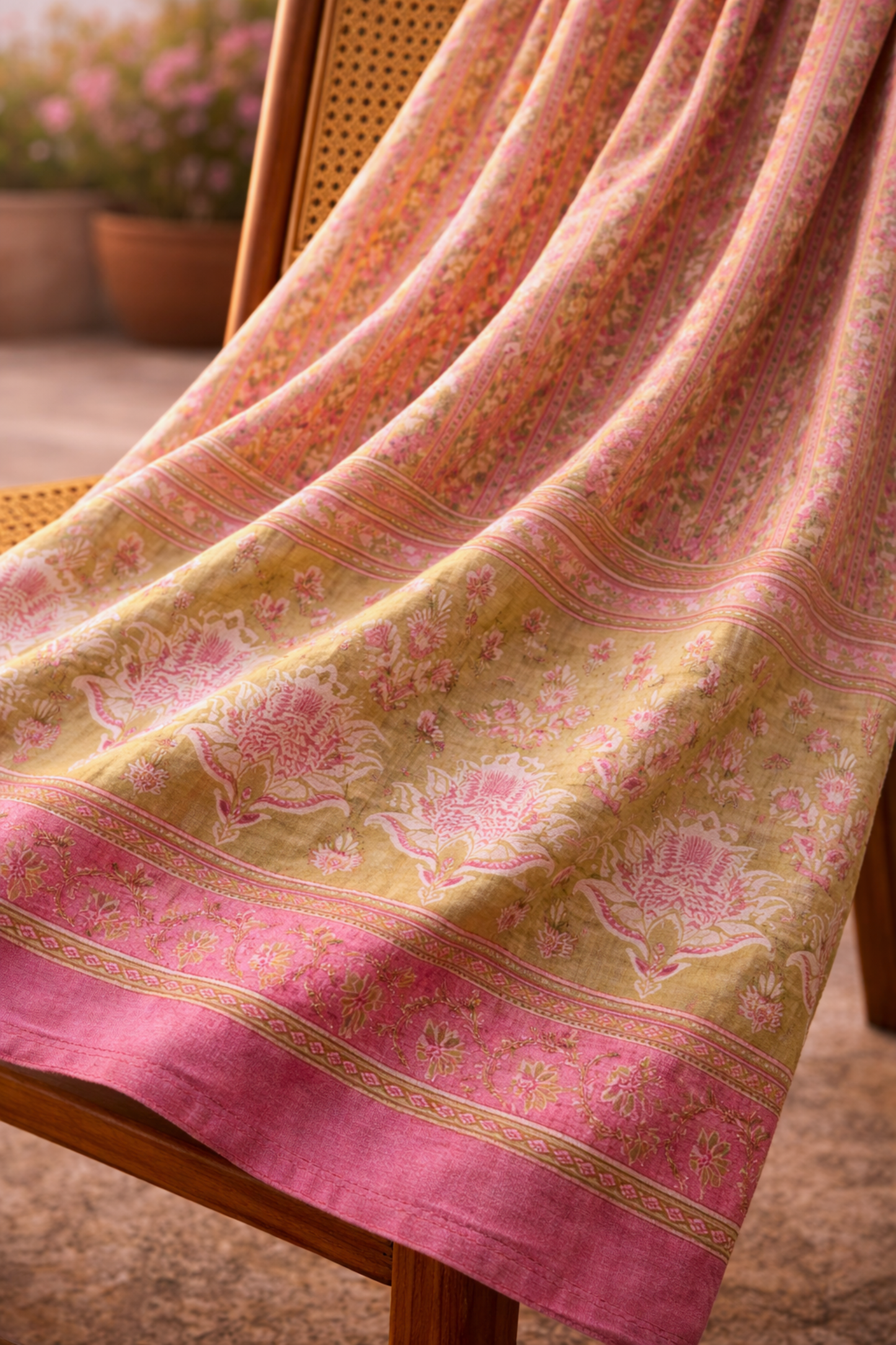 Neon Pink Floral Cotton Dupatta