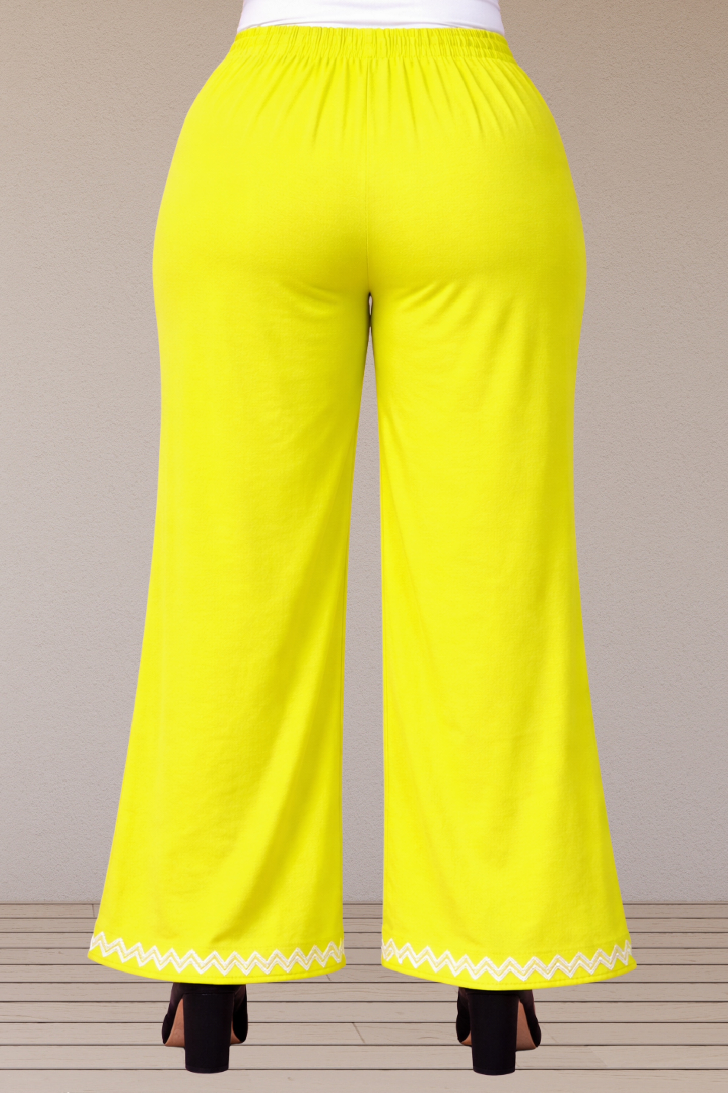 Neon Yellow Embellished Cotton Palazzo