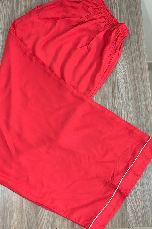 Rose Pink Detailed Hemline Rayon Palazzo