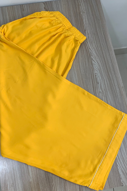 Yellow Detailed Hemline Rayon Palazzo