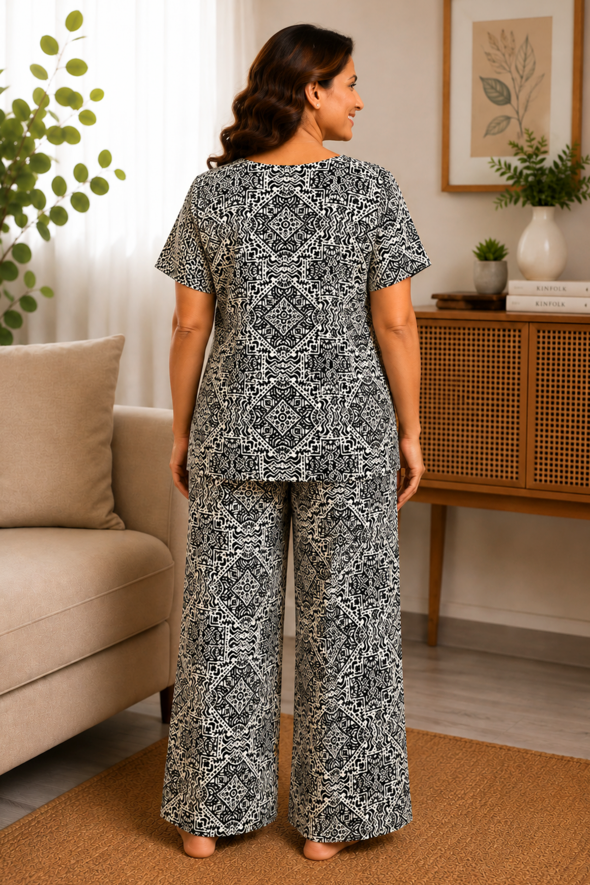 Noir Geometry Cotton Night Suit
