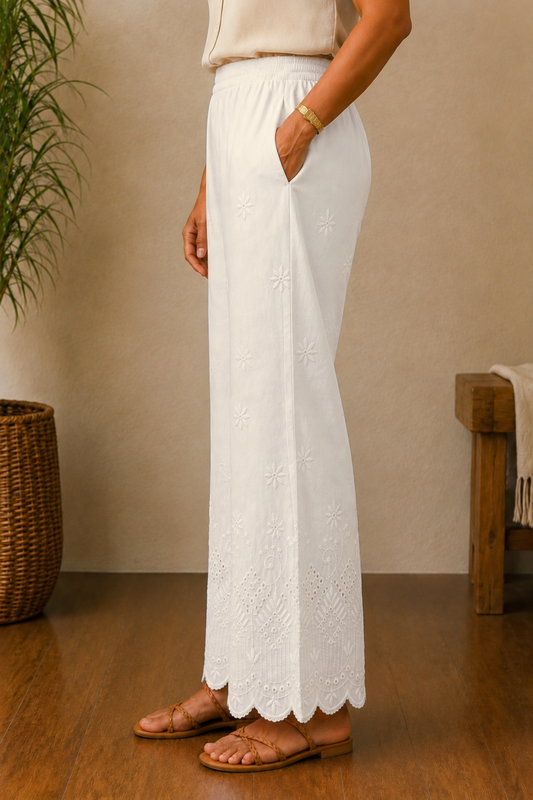Off White Chikankari Pant Palazzo