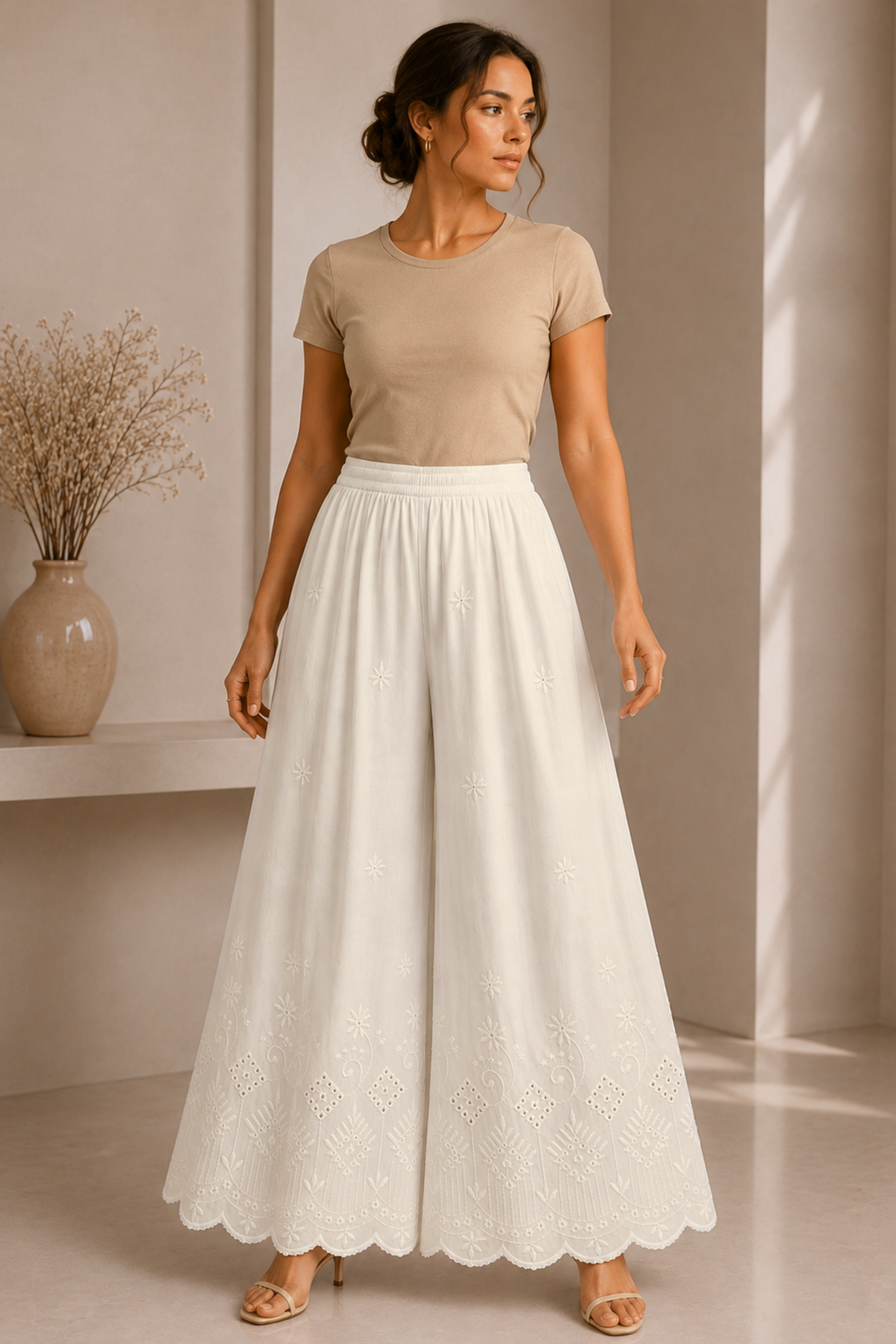 Off White Chikankari Skirt Palazzo
