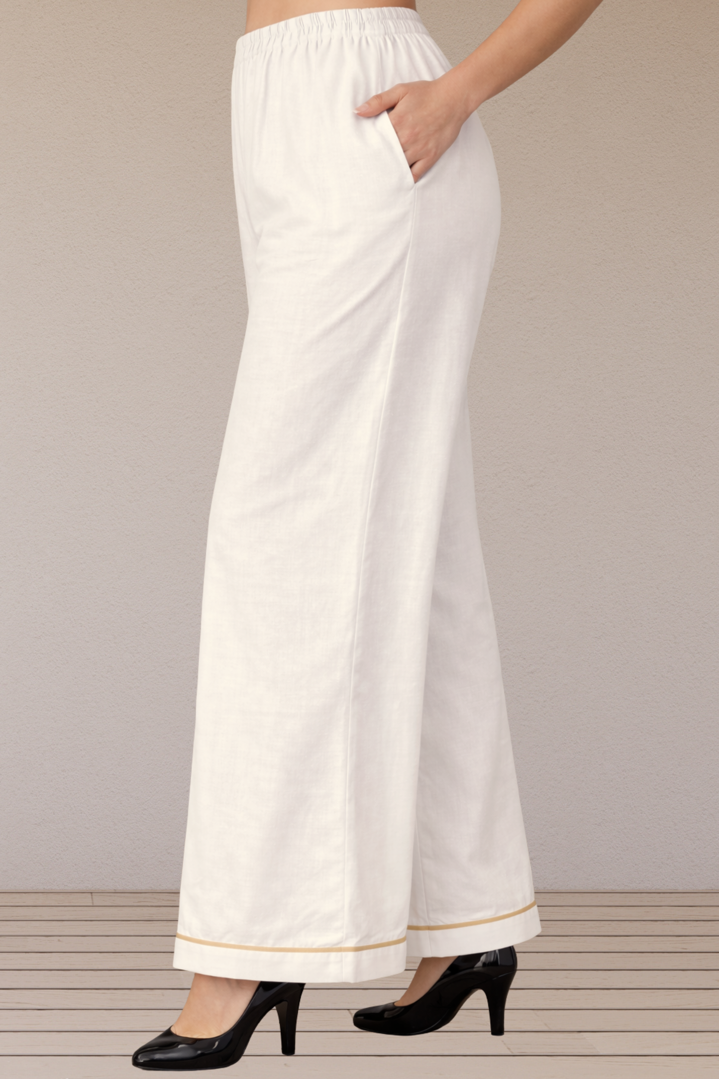 Off White Detailed hemline Rayon Palazzo