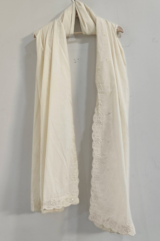 Off White Sequin Mul Cotton Dupatta