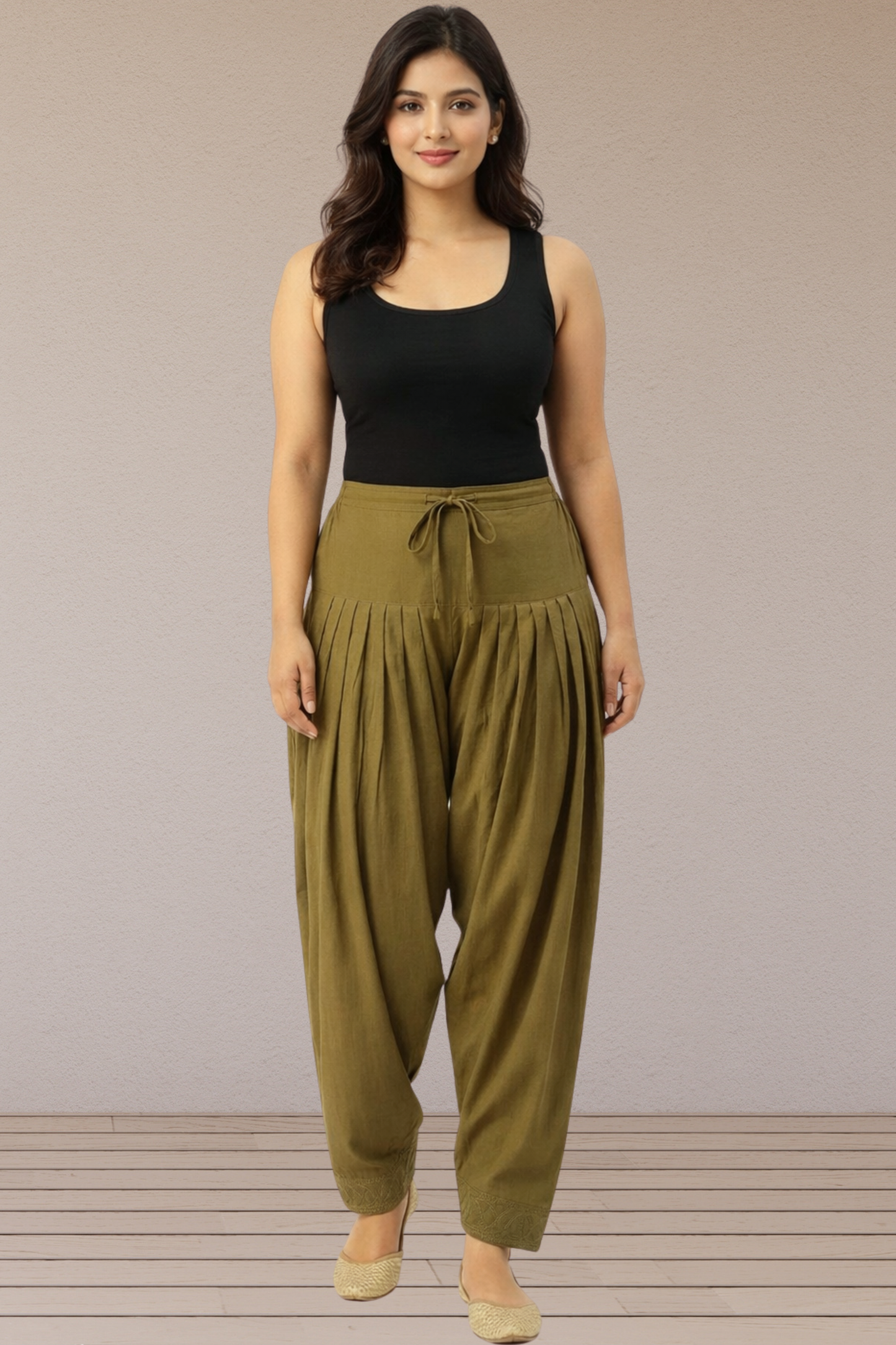 Olive Drape Pleated Salwar
