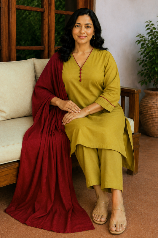 Olive Harmony Cotton Kurta Set