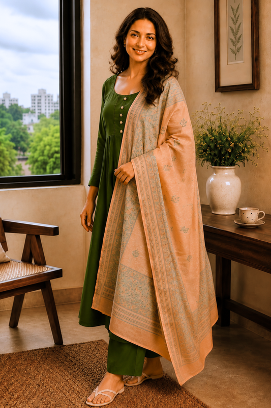 Peachy Henna Rayon Anarkali Set