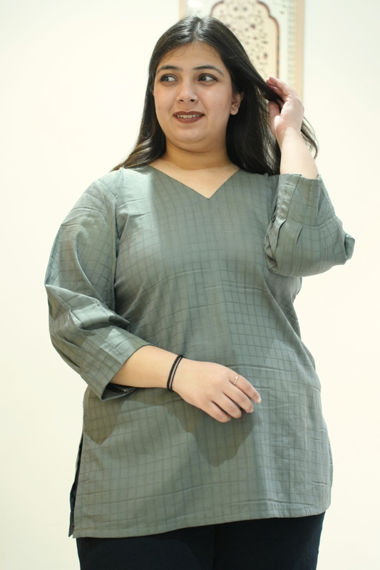 Olive Willow Self Checked Cotton Top