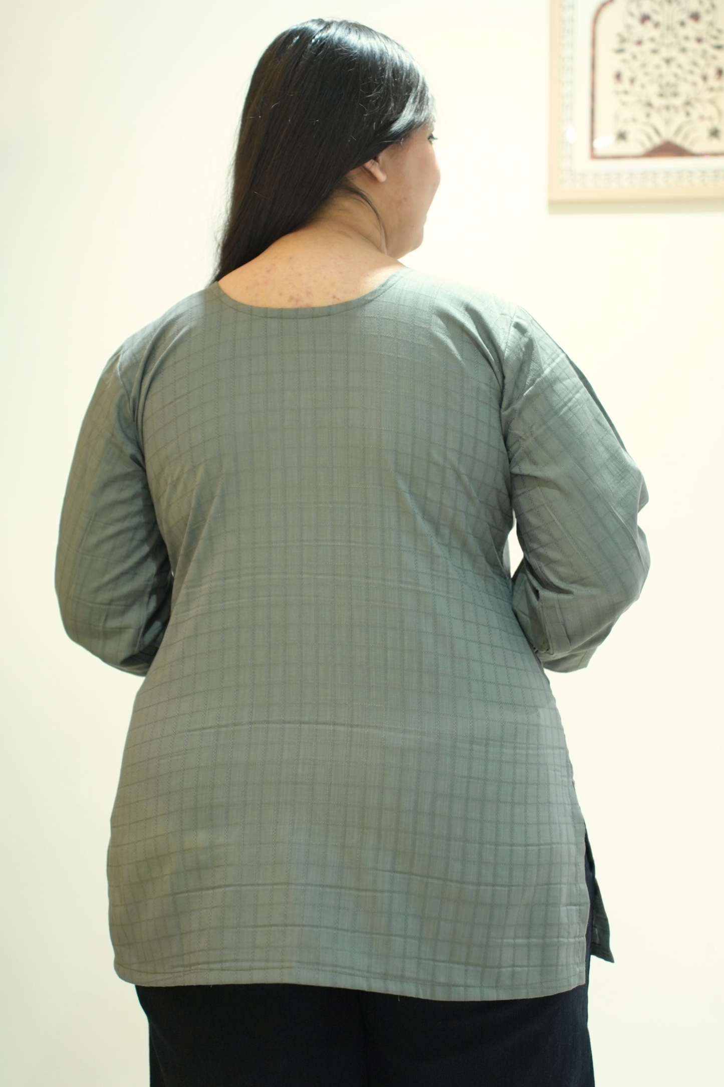 Olive Willow Self Checked Cotton Top