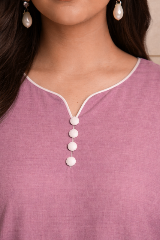 Onion Muslin Suit with Ivory Thread Work