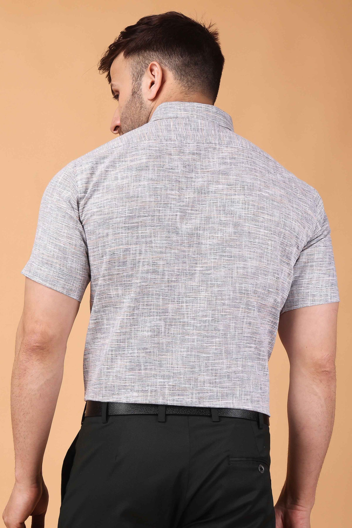 Buy Plus Size Opulent Grey Cotton Linen Shirt At Apella | Sizes XS to 10 XL | India | Free Delivery | Customized