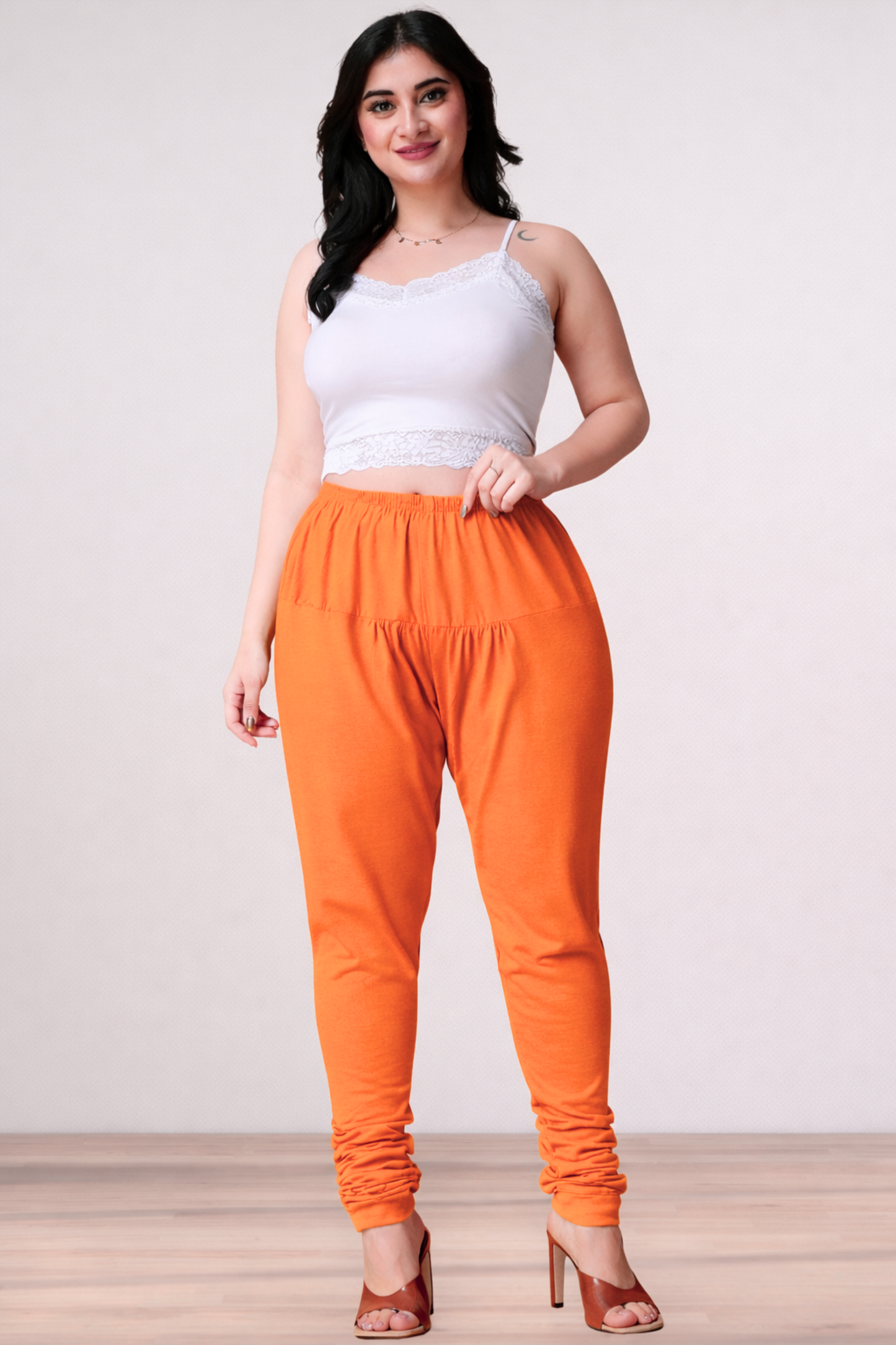 Orange Cotton Churidar Pants