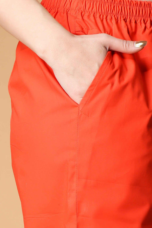 Orange Cotton Kurti Pant